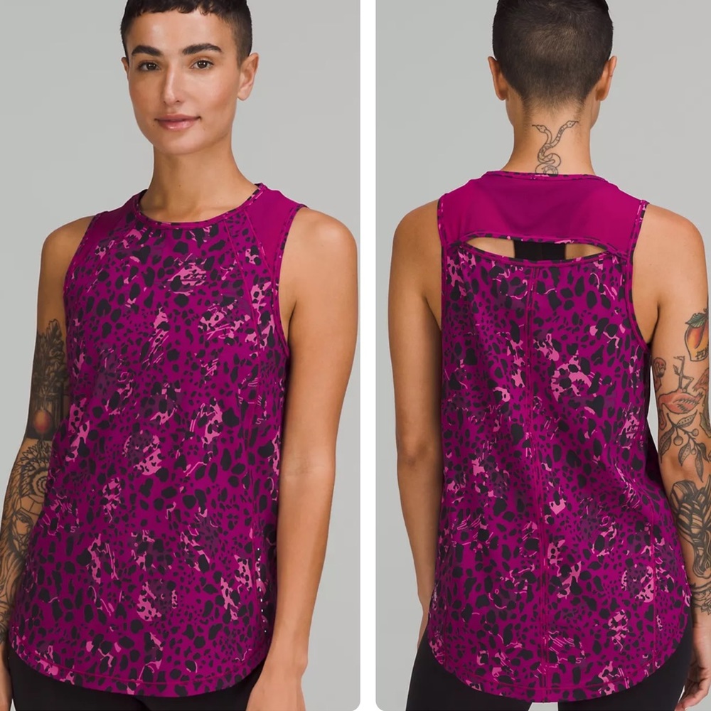 LULULEMON NWT SCULPT TANK TOP CHEETAH CAMO MAGENTA PURPLE MULTI SPOT 0 2 - Picture 1 of 12